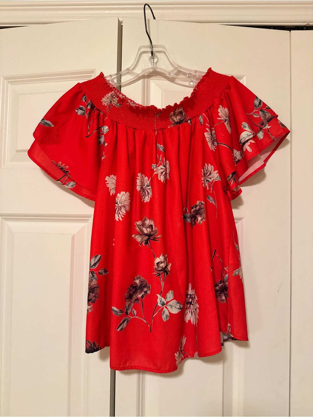 Pink Lily Orange Floral Off the Shoulder Blouse